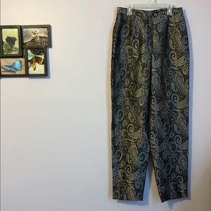 Rena Rowan Vintage Gray Silver Paisley Jacquard Dress Pants Trousers size 8